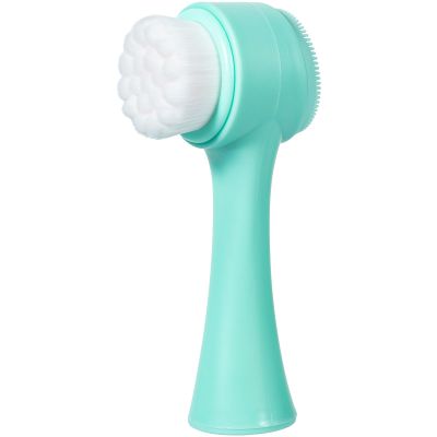 Beomeen Face Brush 2 in 1, Facial Cleansing Exfoliating Scrubber Brush, Silicone Double Side Manual Face Wash Scrub Brush with Soft Fiber for Deep Pore Cleansing, Massaging, Skin Care,Green