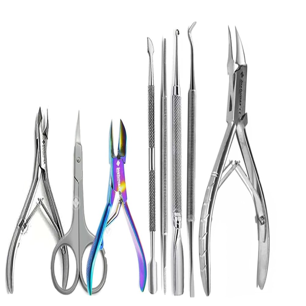 8-Piece Professional Toenail Care Kit  Podiatry Tools, Toenail Ingrowing Nail Treatment Set Ingrown Toenail Nipper with Scissors, Lifter, File & Pusher Podiatirst Set for Home & Salon Foot Care