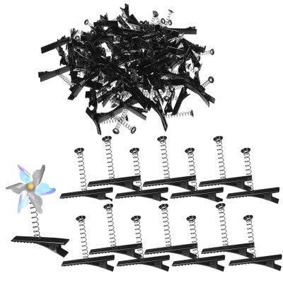 100pcs Metal Duck Bill Hair Clips With Spring,Diy Black Alligator Clips With Spring,Iron Duckbill Hairpins Barrettes,Single Prong Hairpins for Christmas DIY Hair Accessories Party Supplies Photo Props