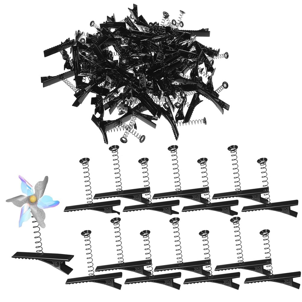 100pcs Metal Duck Bill Hair Clips With Spring,Diy Black Alligator Clips With Spring,Iron Duckbill Hairpins Barrettes,Single Prong Hairpins for Christmas DIY Hair Accessories Party Supplies Photo Props