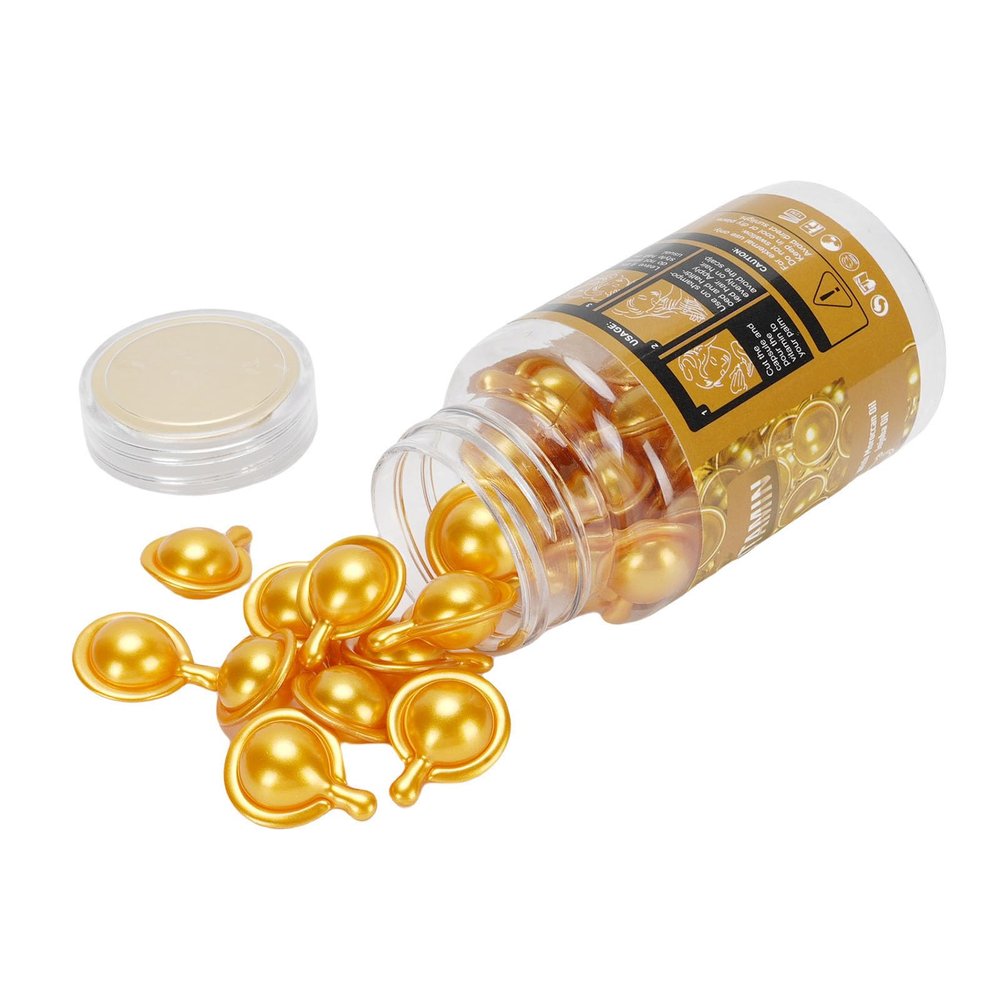 Brrnoo 30 Count Hair Serum Capsules, Hair Oil Nourishing for Frizzy Dry Damaged with Hydrating Ingredients Gold Color