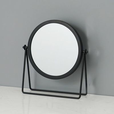 A ANTCAM Tabletop Round Swivel Single Sided Makeup Mirror with Stand, Rotation Metal One-Sided Dressing Table Mirror Portable Table Desk Counter top Bathroom Shaving Mirror (Black,A)