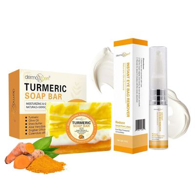 DERMAXGEN Instant Under Eye Cream & Organic Turmeric Soap Bar Bundle  Hydrating Eye Cream for Puffiness & Dull Skin + Natural Turmeric Face & Body Cleanser  Gentle Daily Skincare Duo