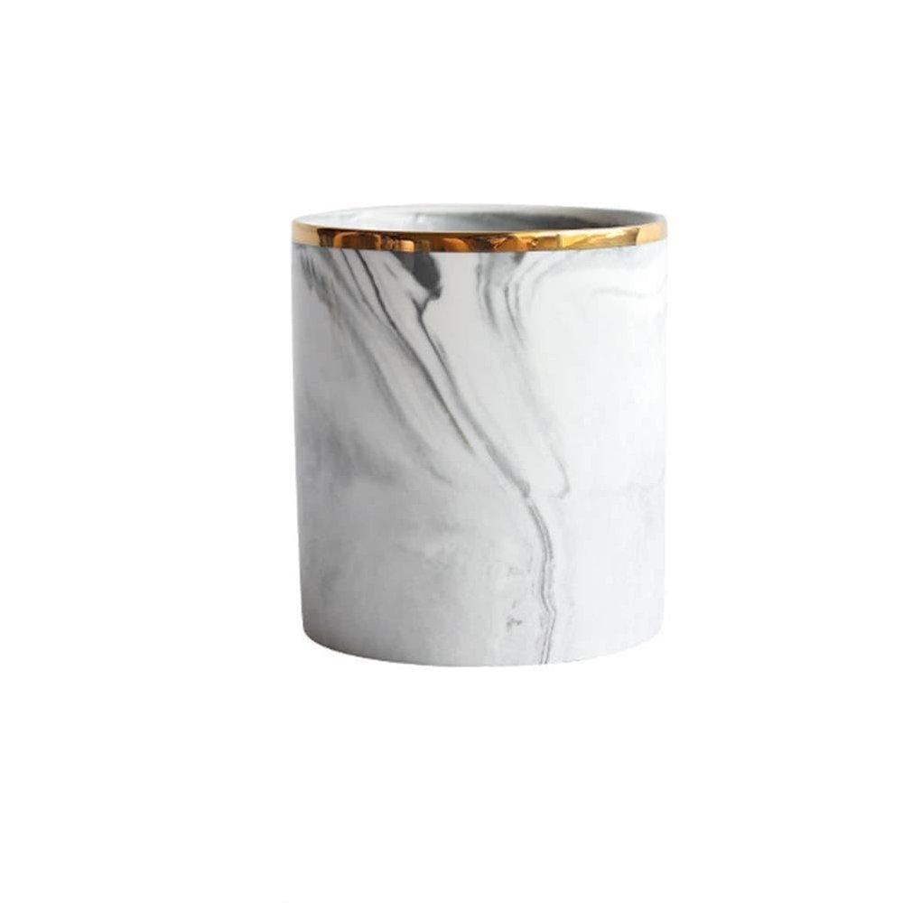 Akozon Nordic Ceramic Cosmetic Brush Holder - Elegant Marble Storage Tank for Makeup Brushes, Lipsticks & More - Stylish Home Office & Kitchen Organizer (Gray)