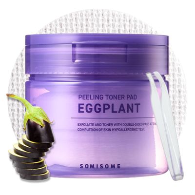 SOMISOME Eggplant Peeling Toner Pads Korean Toner Pads Exfoliating, Dual Action for Pore Care & Skin Barrier, Improves Rough and Dull Skin, Removes Dead Skin & Blackheads, Dual Side Cotton, 50 Pad