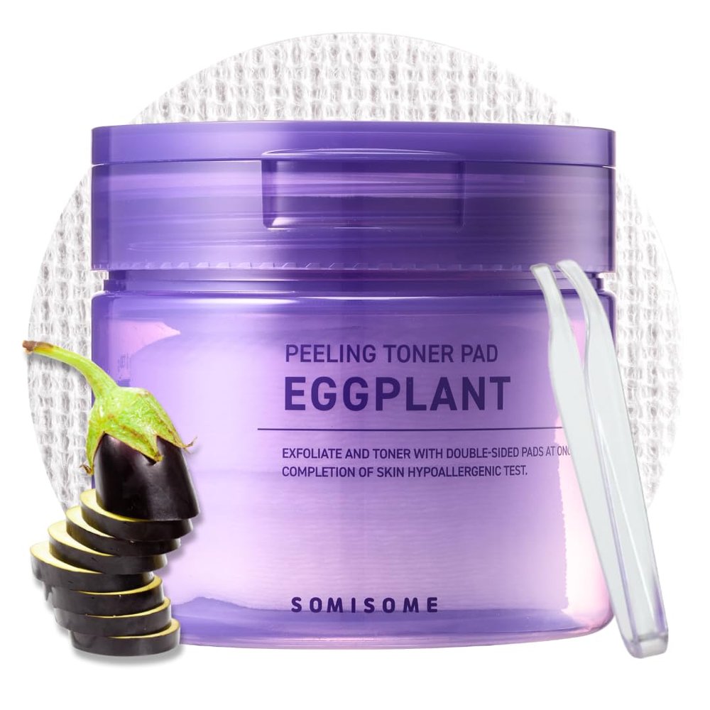 SOMISOME Eggplant Peeling Toner Pads Korean Toner Pads Exfoliating, Dual Action for Pore Care & Skin Barrier, Improves Rough and Dull Skin, Removes Dead Skin & Blackheads, Dual Side Cotton, 50 Pad