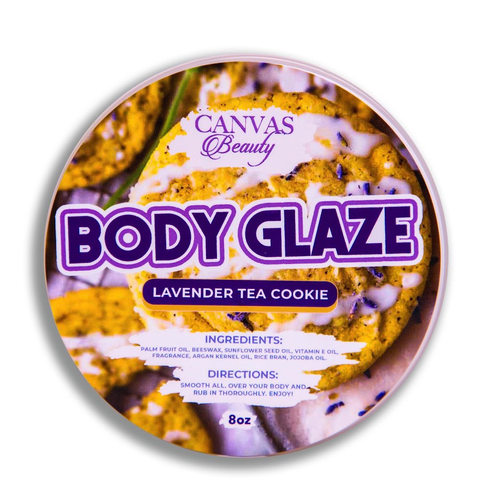 Canvas Beauty Body Glaze, Lavender Tea Cookie - Moisturizing Non-Greasy Body Butter for Women With Beeswax, Jojoba Oil, and Rice Bran for Soft and Glossy Skin