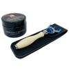 G.B.S Faux Ivory 5 Blade Compatible Razor Handle, Sandalwood Shave Cream, Leather Case and Chrome Shave Stand view 4