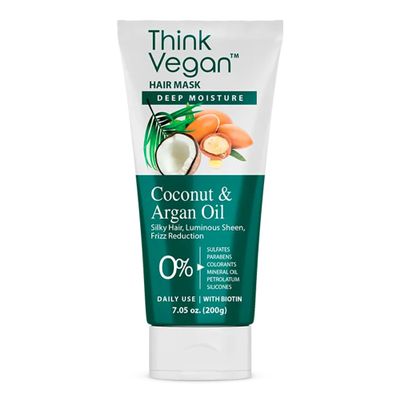 Think Vegan Hair Mask for Dry Hair w/Argan & Coconut Oil - Formulated for Frizz Reduction, Luminous Sheen, Color-Treated and Dry Strands