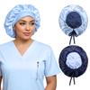 100% Mulberry Silk Medical Bonnet  Adjustable 19 Momme Double-Layer Reversible Hair Wrap  Stay-On Nurse Cap for Women, Long Curly & Natural Hair  Handmade Real Silk Bonnet USA (Blue) view 1