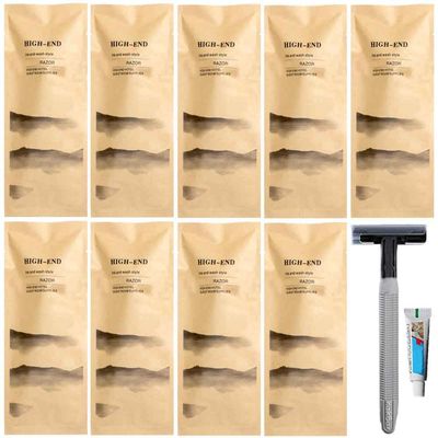 10Pack Luxury Individually Wrapped Eco-Friendly Travel Hotel Disposable Razors Kit With Shave Cream; SPA Sauna Body Razor Set; Multifunction Manual Shaving Razor for Hotel,Travel, Daily Use