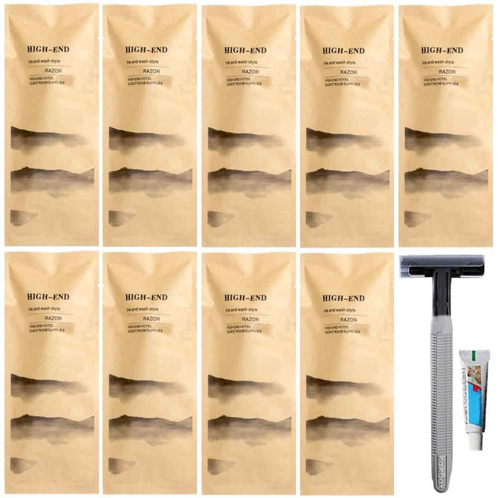 10Pack Luxury Individually Wrapped Eco-Friendly Travel Hotel Disposable Razors Kit With Shave Cream; SPA Sauna Body Razor Set; Multifunction Manual Shaving Razor for Hotel,Travel, Daily Use