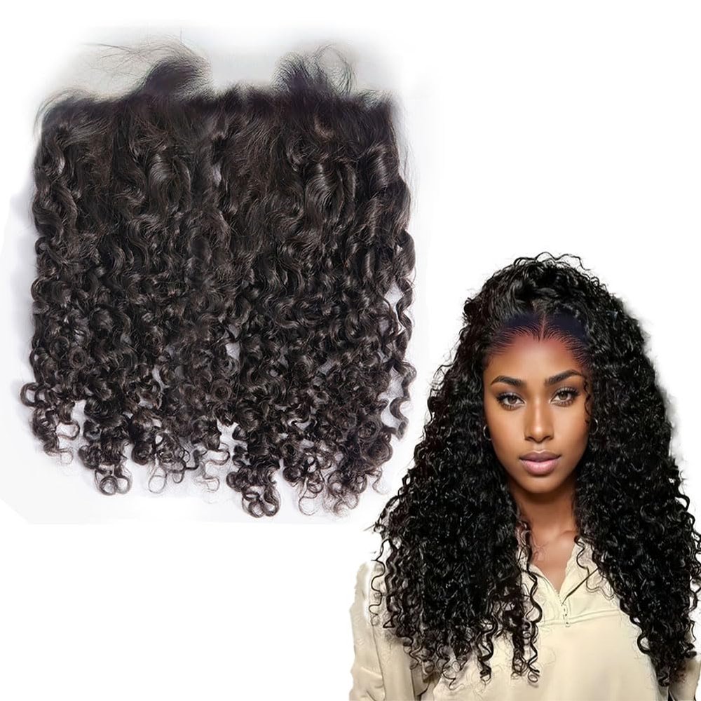 13x4 HD Lace Frontal Human Hair Closure Only 22 Inch Burmese Curly Wave Pre Plucked with Baby Hair,Single Knot Pre-Plucked Natural Hairline
