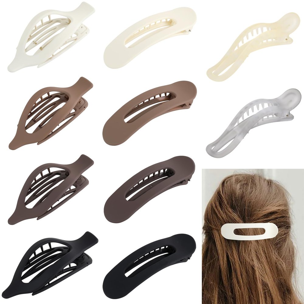 10 Pack French Flat Hair Clips for Women  Large Matte Flat Claw Clips, No-Slip Hair Clips for Thick & Thin Hair, Strong Hold Styling Barrettes, French Flat Hair Accessories
