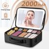 15''X11'' Large Capacity Makeup Bag with LED Mirror, Professional Makeup Case Organizer with 3 Color Light Adjustable Brightness, Travel Make up Cosmetic Case with Detachable Dividers & Shoulder Strap view 3