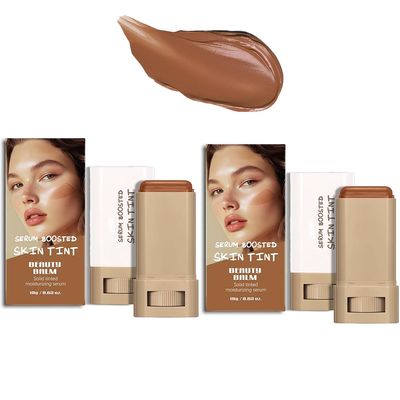 2PCS Foundation Stick Beauty Balm Serum Boosted Skin Tint, Solid Tinted Moisturizing Serum Contour Stick Foundation Face for Women, Hydrates, Buildable Medium-to-Full,Natural Finish Makeup (#03)