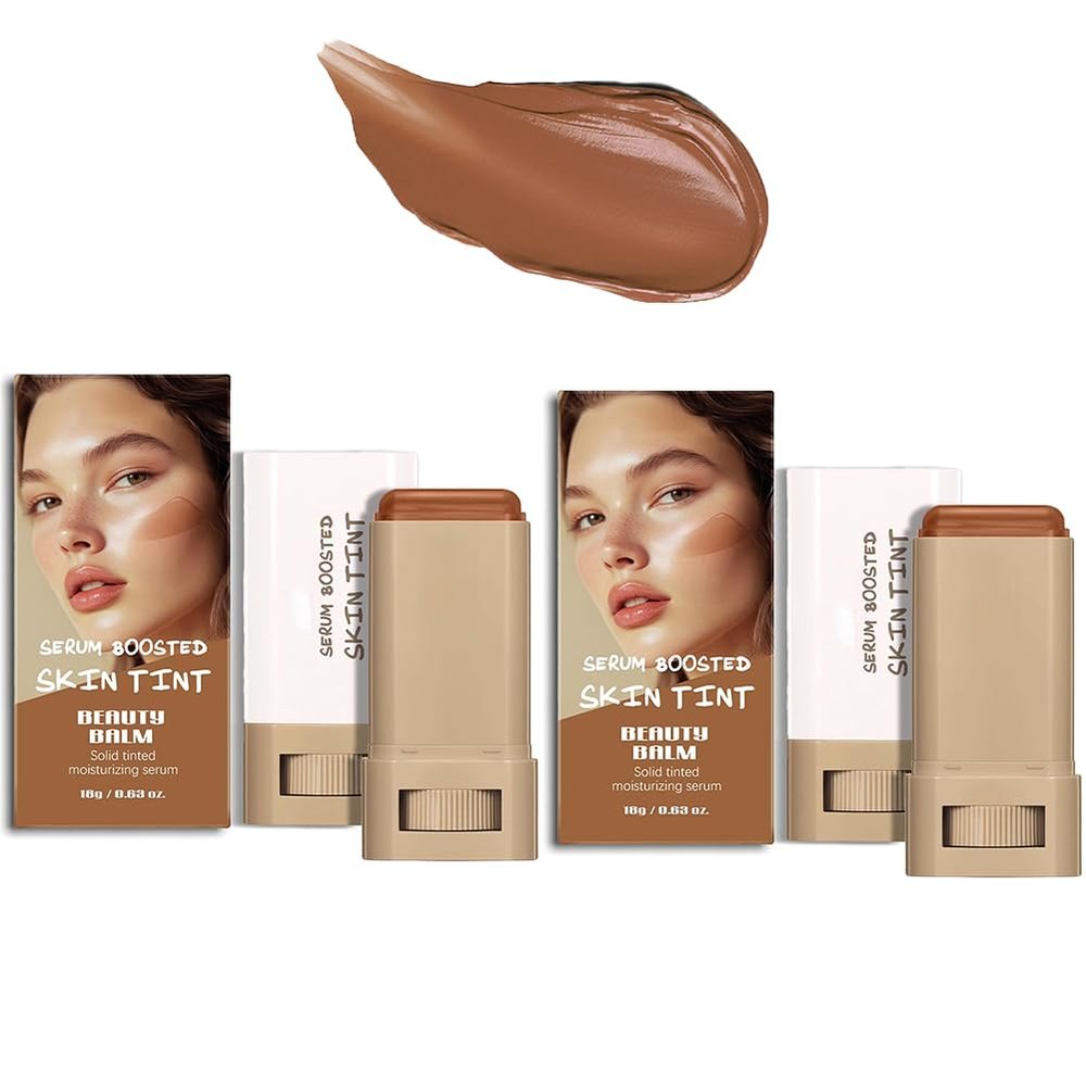 2PCS Foundation Stick Beauty Balm Serum Boosted Skin Tint, Solid Tinted Moisturizing Serum Contour Stick Foundation Face for Women, Hydrates, Buildable Medium-to-Full,Natural Finish Makeup (#03)