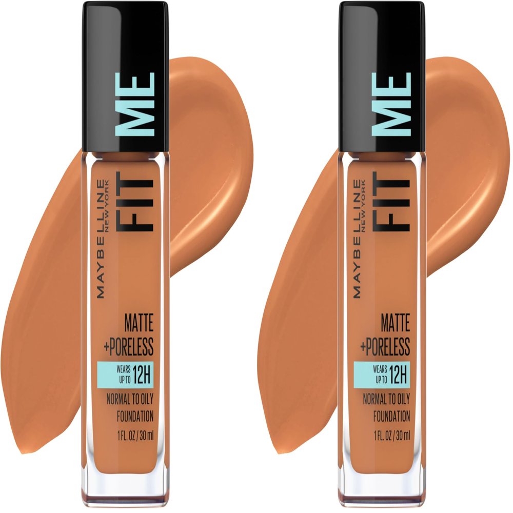 Maybelline Fit Me Matte + Poreless Liquid Oil-Free Foundation Makeup, Spicy Brown, 1 Count (Packaging May Vary) (Pack of 2)