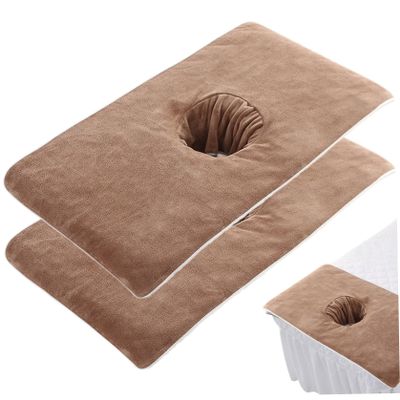 2Pcs Massage Table Cover with Face Hole 16x31.5in Microfiber Massage Bed Cover Comfortable & Skin Friendly Water Absorbent Table Sheets for Beauty Salon, Brown, Sheets