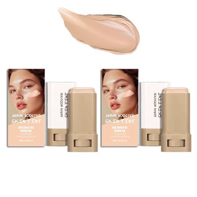 2PCS Foundation Stick Beauty Balm Serum Boosted Skin Tint, Solid Tinted Moisturizing Serum Contour Stick Foundation Face for Women, Hydrates, Buildable Medium-to-Full,Natural Finish Makeup (#04)