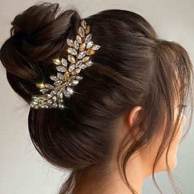 Asooll Bridal Crystal Wedding Hair Vine Gold Rhinestone Headpiece Bride Hair Accessories for Women