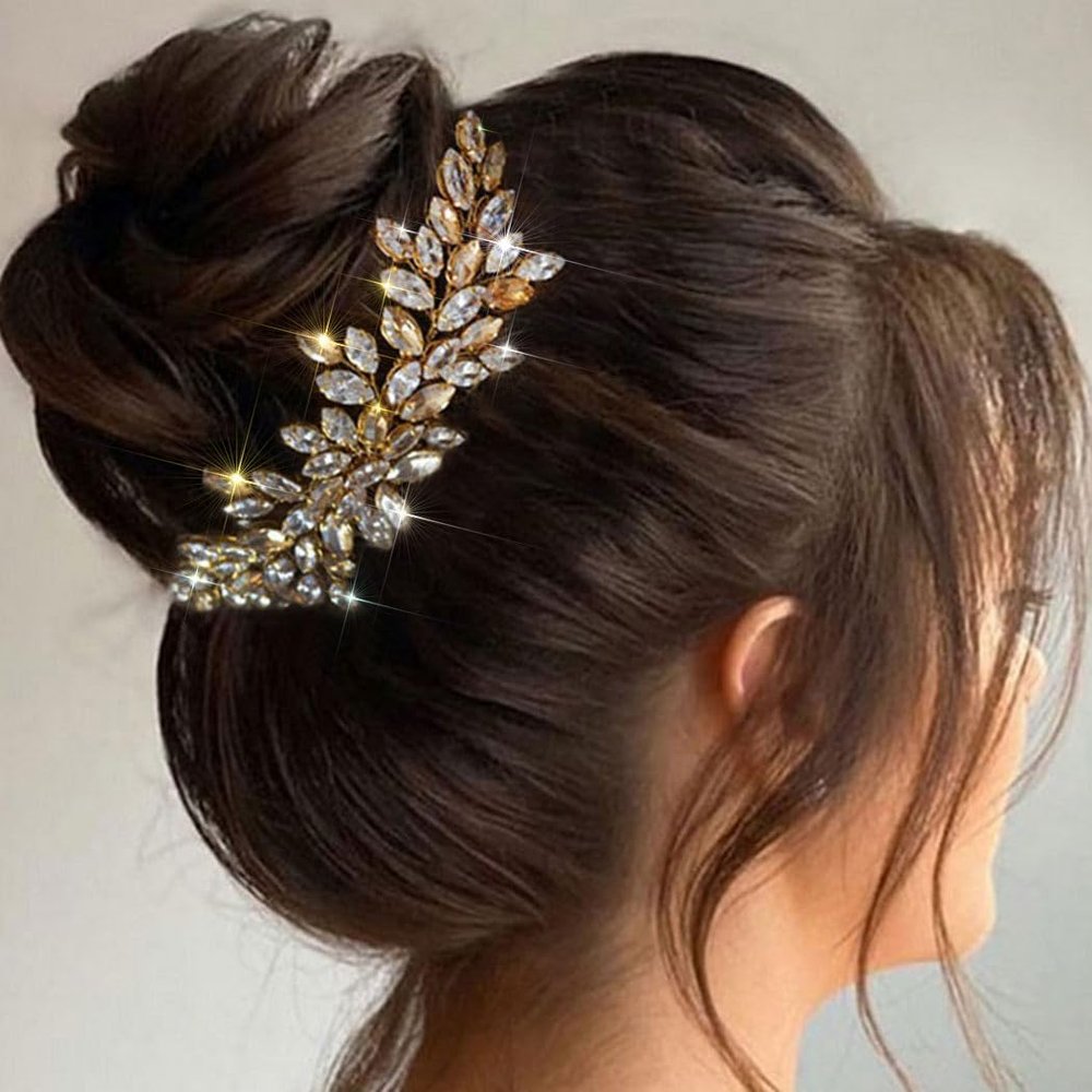 Asooll Bridal Crystal Wedding Hair Vine Gold Rhinestone Headpiece Bride Hair Accessories for Women