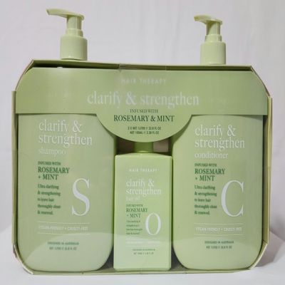 Clarify & Strengthen Hair Set, Rosemary & Mint Infused Shampoo + Conditioner (33.8 fl oz) + Hair Oil (3.38 fl oz)