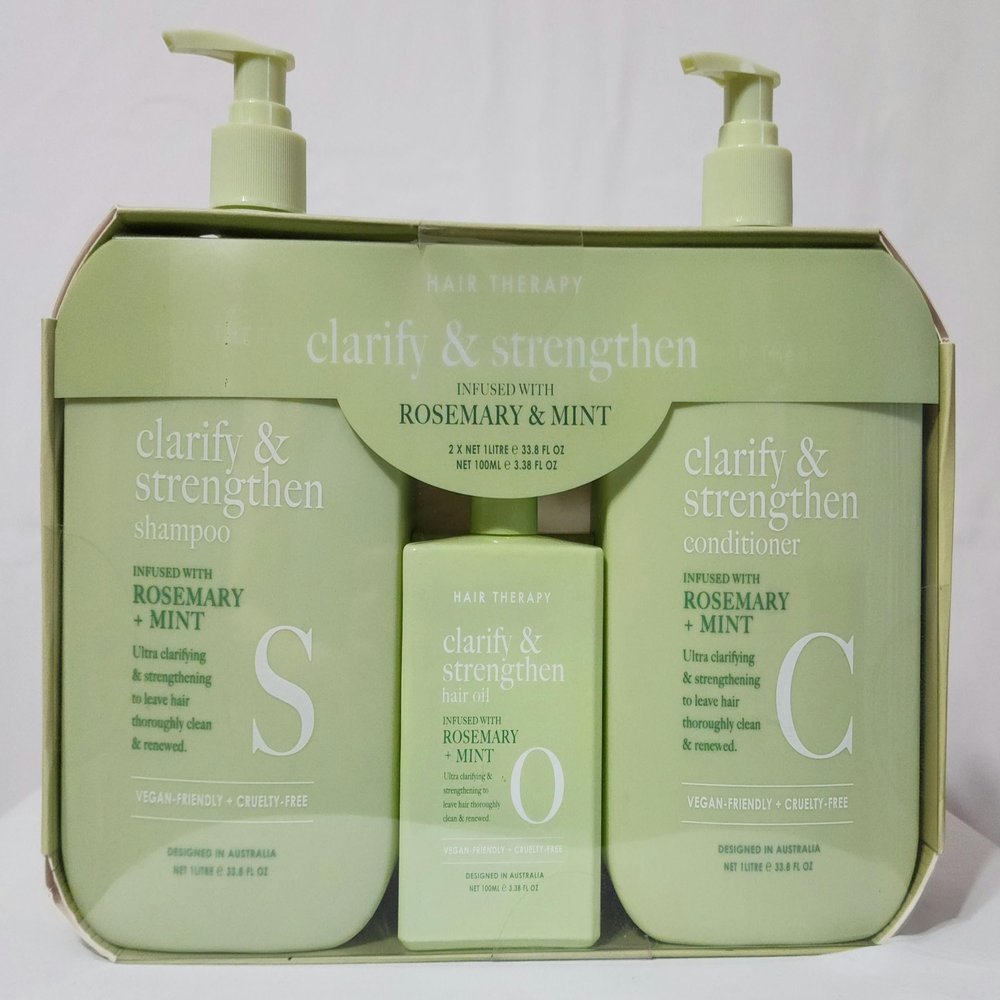 Clarify & Strengthen Hair Set, Rosemary & Mint Infused Shampoo + Conditioner (33.8 fl oz) + Hair Oil (3.38 fl oz)