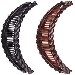 2 Pcs Large Banana Clips Fish Clips Long Hair Clips Ponytail Comb Grip Hair Accessories for Women Hair (Black and Brown)