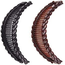 2 Pcs Large Banana Clips Fish Clips Long Hair Clips Ponytail Comb Grip Hair Accessories for Women Hair (Black and Brown)