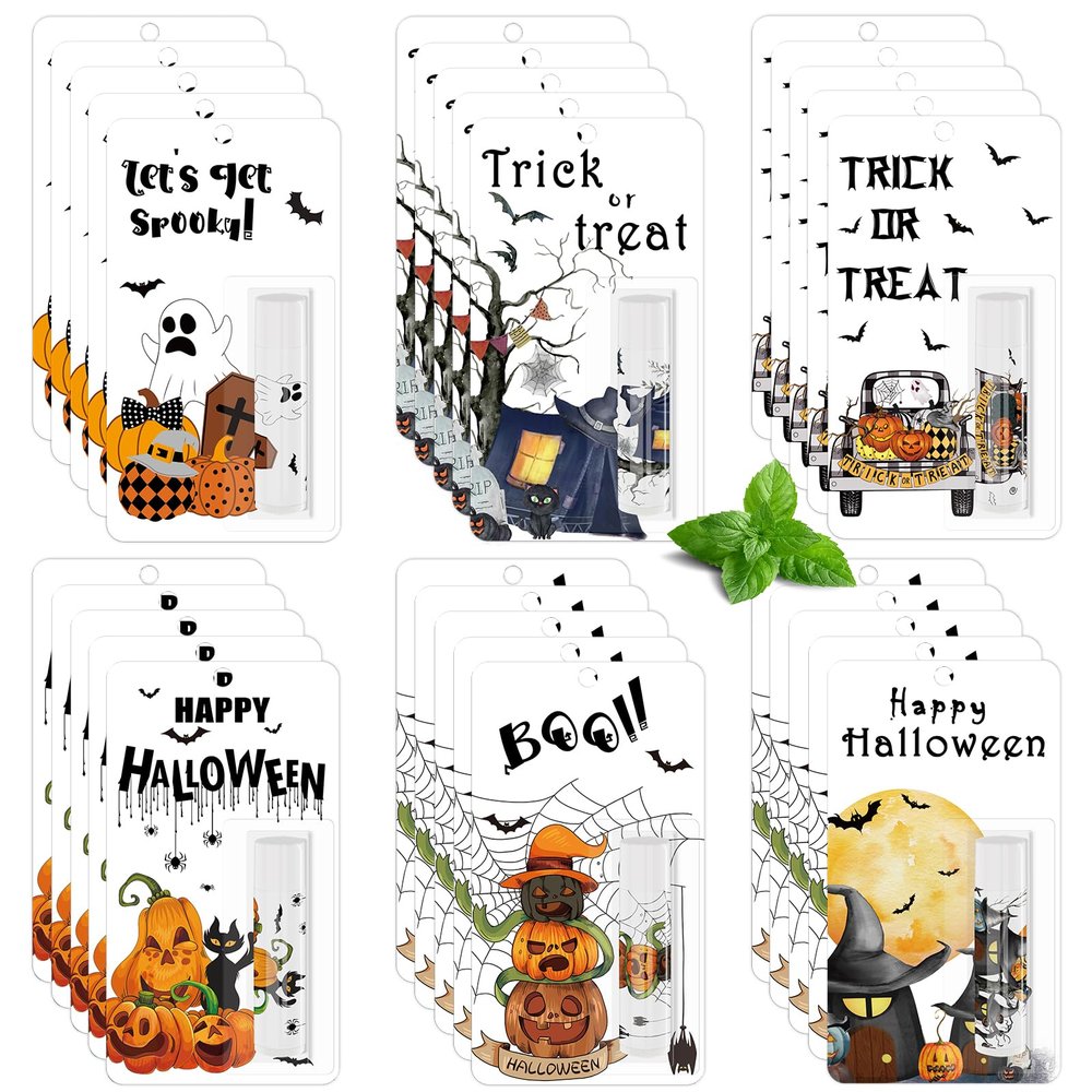 30 Pack Halloween Bulk Lip Balms Halloween Moisturizing Natural Lip Balms Stocking Dry Lips for Goodie Bag Fillers Classroom Prizes halloween Party Favors Supplies