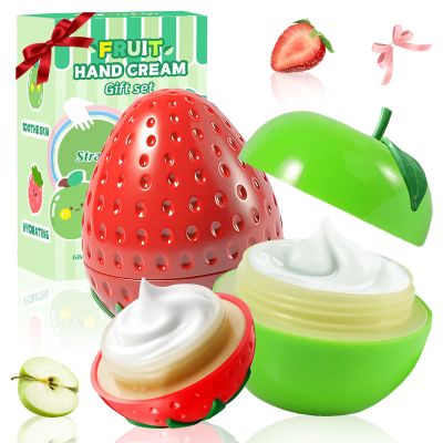 2 Pack Hand Cream for Dry Cracked Hands, Birthday Gifts for Women, Bridesmaid Gifts, Thank You Gifts, Teacher Gifts, Nurse Gifts, Lightweight & Hydrating Hand Lotion Moisturizer (Strawberry & Apple)