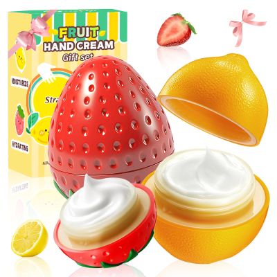 2 Pack Hand Cream for Dry Cracked Hands, Birthday Gifts for Women, Bridesmaid Gifts, Thank You Gifts, Teacher Gifts, Nurse Gifts, Lightweight & Hydrating Hand Lotion Moisturizer (Strawberry & Lemon)