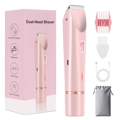 Bikini Trimmer for Women, 2 in 1 Electric Razors for Women, Rechargeable Cordless & Painless Hair Removal, Ultra Low Silent, Easy Cleaning, IPX7 Waterproof Bikini Shaver for Sensitive Skin (Pink)