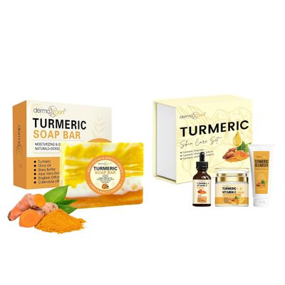 Turmeric Skincare Bundle  Complete Facial Care Kit & Organic Soap Bar  Hydrating & Brightening Day & Night Routine for Face & Body  Handcrafted Cleanser + Natural Glow Essentials