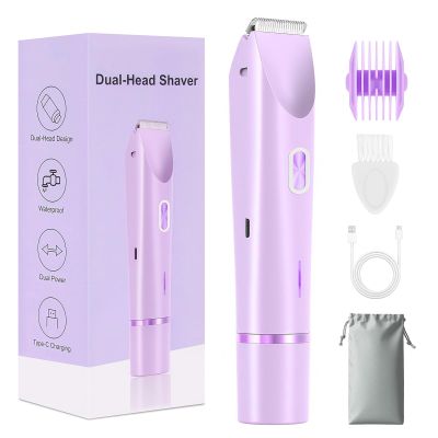 Bikini Trimmer for Women, 2 in 1 Electric Razors for Women, Rechargeable Cordless & Painless Hair Removal, Ultra Low Silent, Easy Cleaning, IPX7 Waterproof Bikini Shaver for Sensitive Skin (Purple)