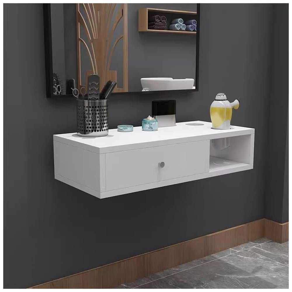 exproyzk Wall Mount Styling Station with Hair Dryer Holders, Barber Beauty Spa Salon Equipment(White#B,60x30x16cm)