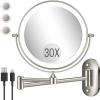 30X/1X Wall Mounted Lighted Makeup Mirror, 8'' Double Sided Rechargeable Magnifying Bathroom Mirror with Light, 3 Color Lights Touch Dimmable Extended Arm 360 Rotation Light up Mirrors view 1