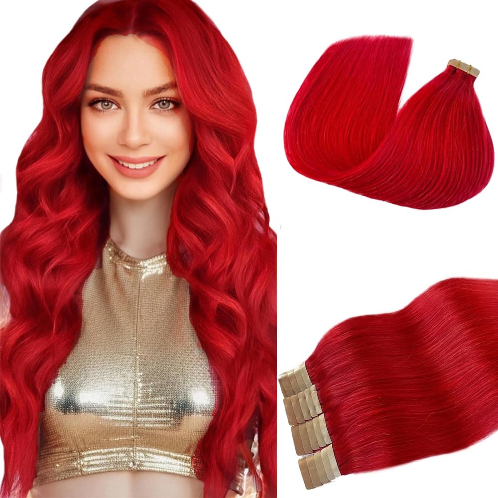 Wine Red Tape in Hair Extensions 16 Inch Seamless Tape in Real Human Hair Extensions Color Burgundy 99J Skin Weft Hair 20Pcs Double Sided Tapes in Extensions 30Gram Straight Hair Add length
