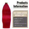 Wine Red Tape in Hair Extensions 16 Inch Seamless Tape in Real Human Hair Extensions Color Burgundy 99J Skin Weft Hair 20Pcs Double Sided Tapes in Extensions 30Gram Straight Hair Add length view 4