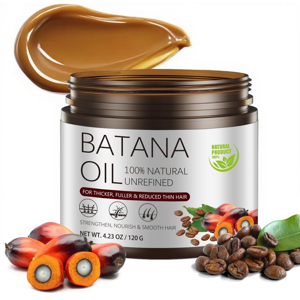 100% Raw Batana Oil for Hair Growth & Thinning Hair, Dr. Sebi Approved Cold-Pressed Formula, Repairs Dry, Damaged Hair & Soothes Scalp, Frizz Control for Lasting Strength & Shine (4.23 Fl Oz)