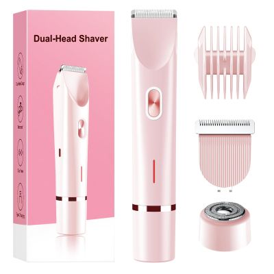 Bikini Trimmer for Women Electric Razors for Women, Double Head Dual Purpose, IPX7 Waterproof Hair Razor, Ceramic Blade Hair Trimmer Wet & Dry Use, Painless Electric Shaver for Facial and Body (Pink)