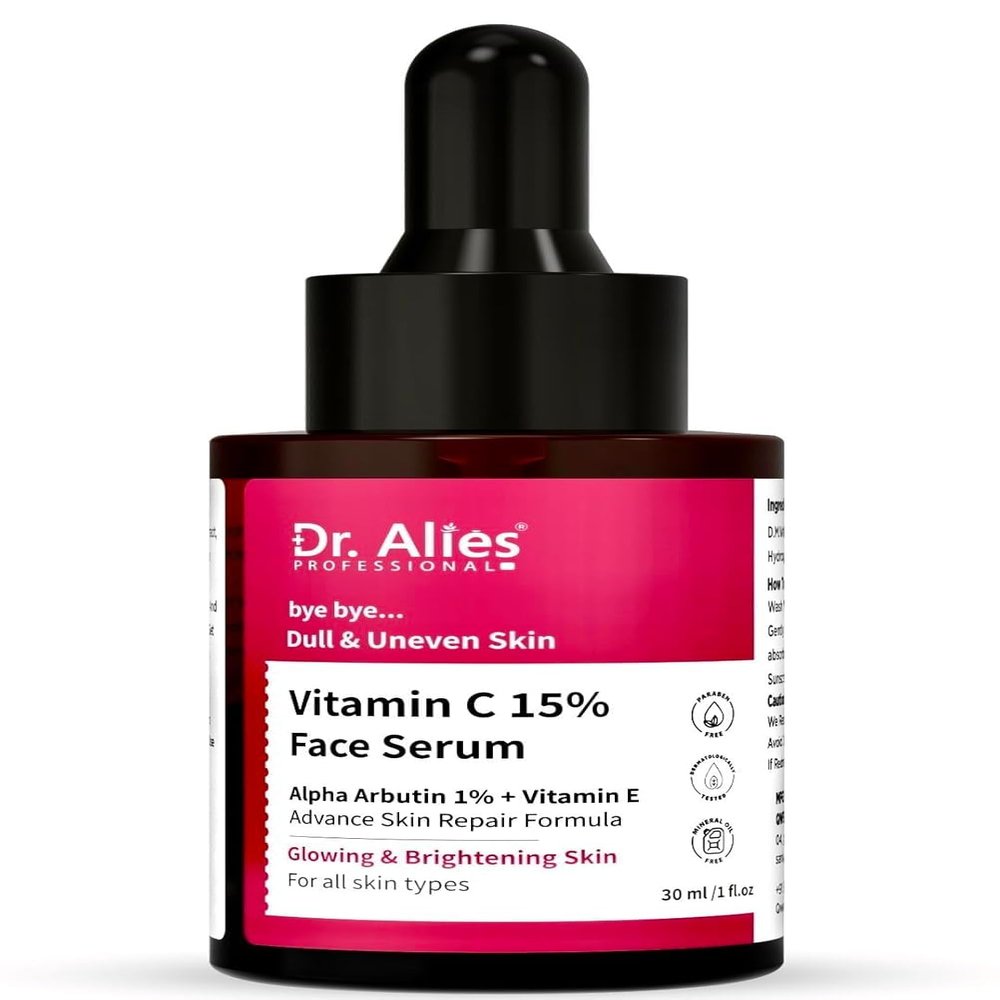 15% Vitamin C Face Serum. with 1% Alpha Arbutin, Vitamin.-E, Ferulic Acid | Advanced Skin. Brightening Formula for Glowing Face | Reduces Uneven Skin. Tone | Non-Irritating | 30 ml