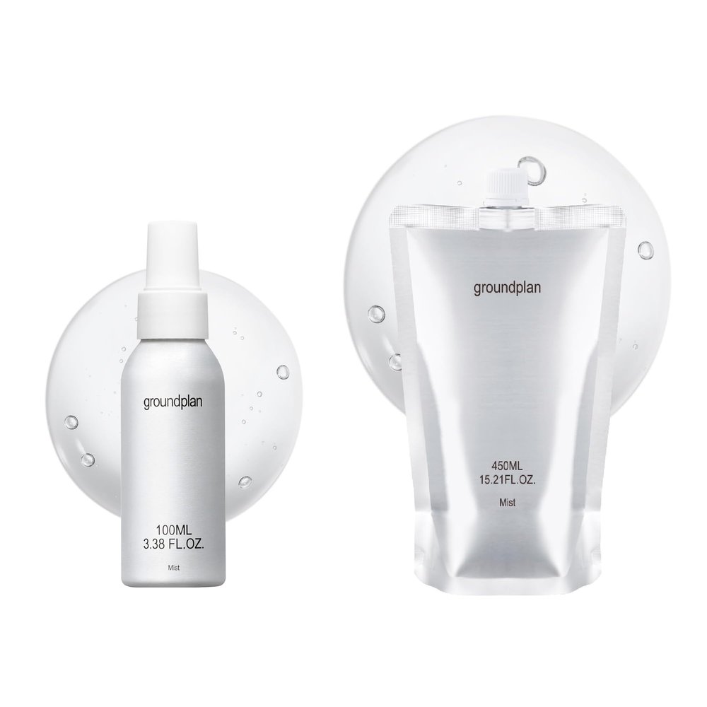 groundplan Silver Bottle Mist (3.38 fl oz) + Silver Bottle Mist Refill (15.22 fl oz)  Facial Barrier Mists with 80% Witch Hazel Water for Skin Barrier Repair, Korean Skincare for Sensitive Skin