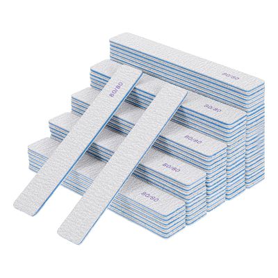 100Pcs 80/80 Grit Nail Files, Rectangular 80/80 Grit Nail Files Bulk, Home Salon Strong Nails Filed, Double-Sided Emery Boards for Acrylic & Gel Nails
