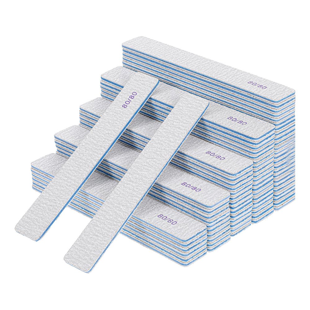100Pcs 80/80 Grit Nail Files, Rectangular 80/80 Grit Nail Files Bulk, Home Salon Strong Nails Filed, Double-Sided Emery Boards for Acrylic & Gel Nails