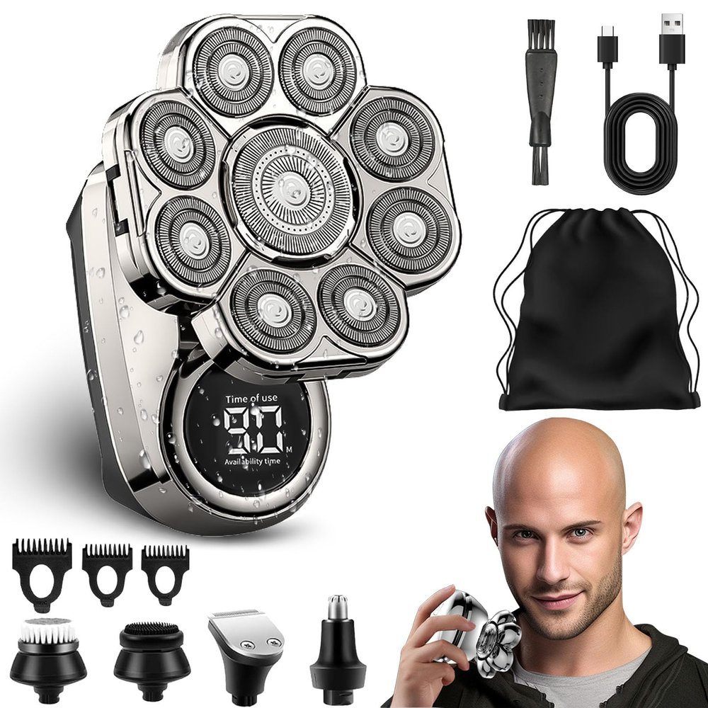 9.0 Ultra Shaver, Head Shavers for Bald Men, 6-in-1 Electric Razor - Led Display Rechargeable Head Shaving Kit with USB-C Fast Charge, IPX7 Waterproof (Set-a-9 Blades)