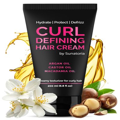 Curl Cream  Lightweight Leave-In Curl Defining Cream for Curly & Wavy Hair, Anti-Frizz Moisturizer and Curl Activator Texturizer with Macadamia and Argan Oil, 6.8 fl oz