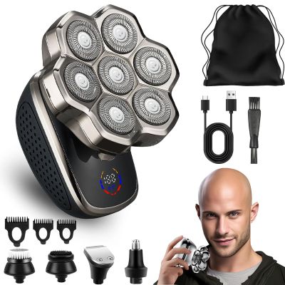9.0 Ultra Shaver, Head Shavers for Bald Men, 6-in-1 Electric Razor - Led Display Rechargeable Head Shaving Kit with USB-C Fast Charge, IPX7 Waterproof (Set-b-7 Blades)