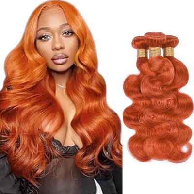Kameinike 14 16 18 inch Human Hair Bundles Body Wave 3 Pcs 300g Unprocessed Brazilian Virgin Quick Weave Hair Extensions #350 Orange